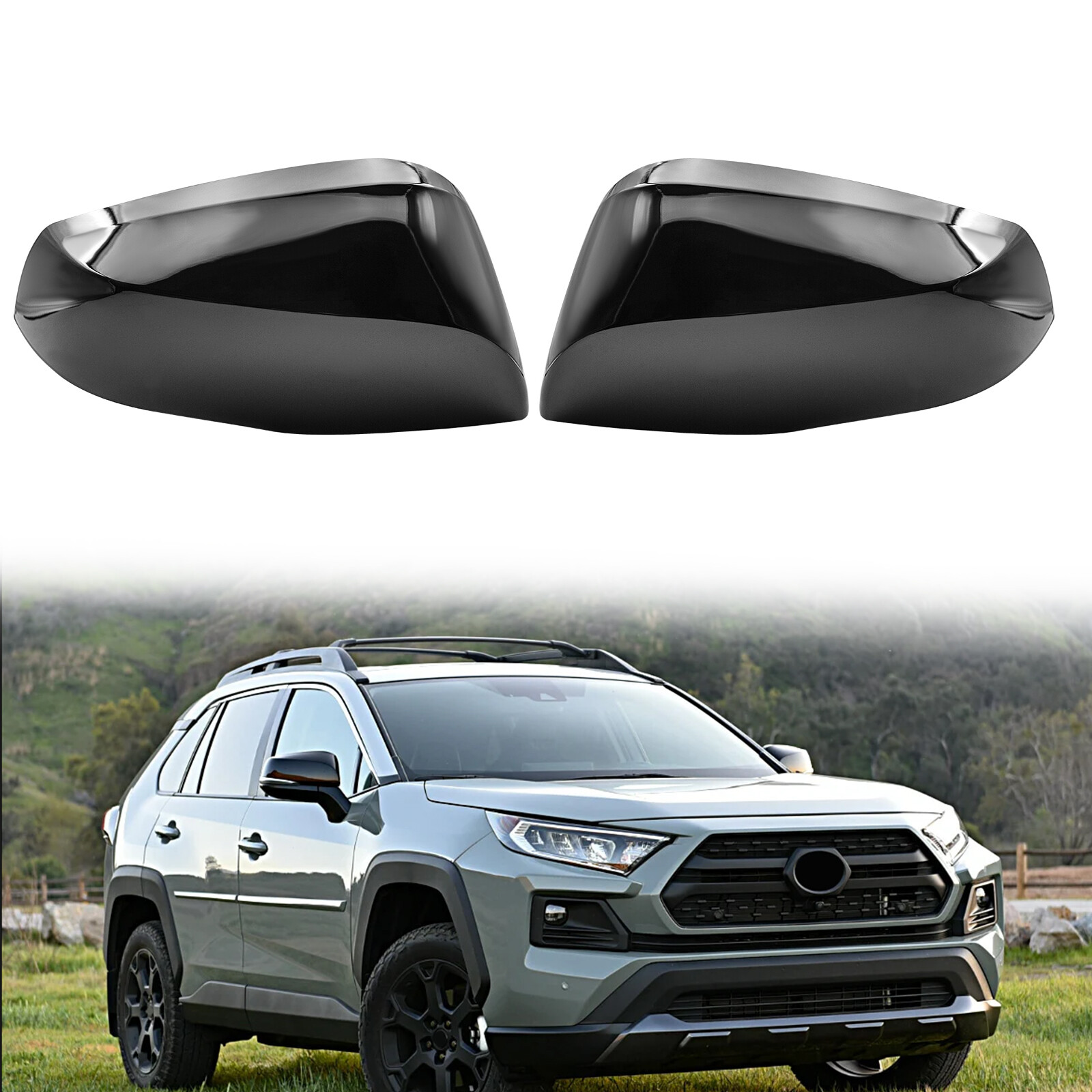 L &R Gloss Black Side Wing Mirror Cover Caps For 2019 - 2024 Toyota RAV4