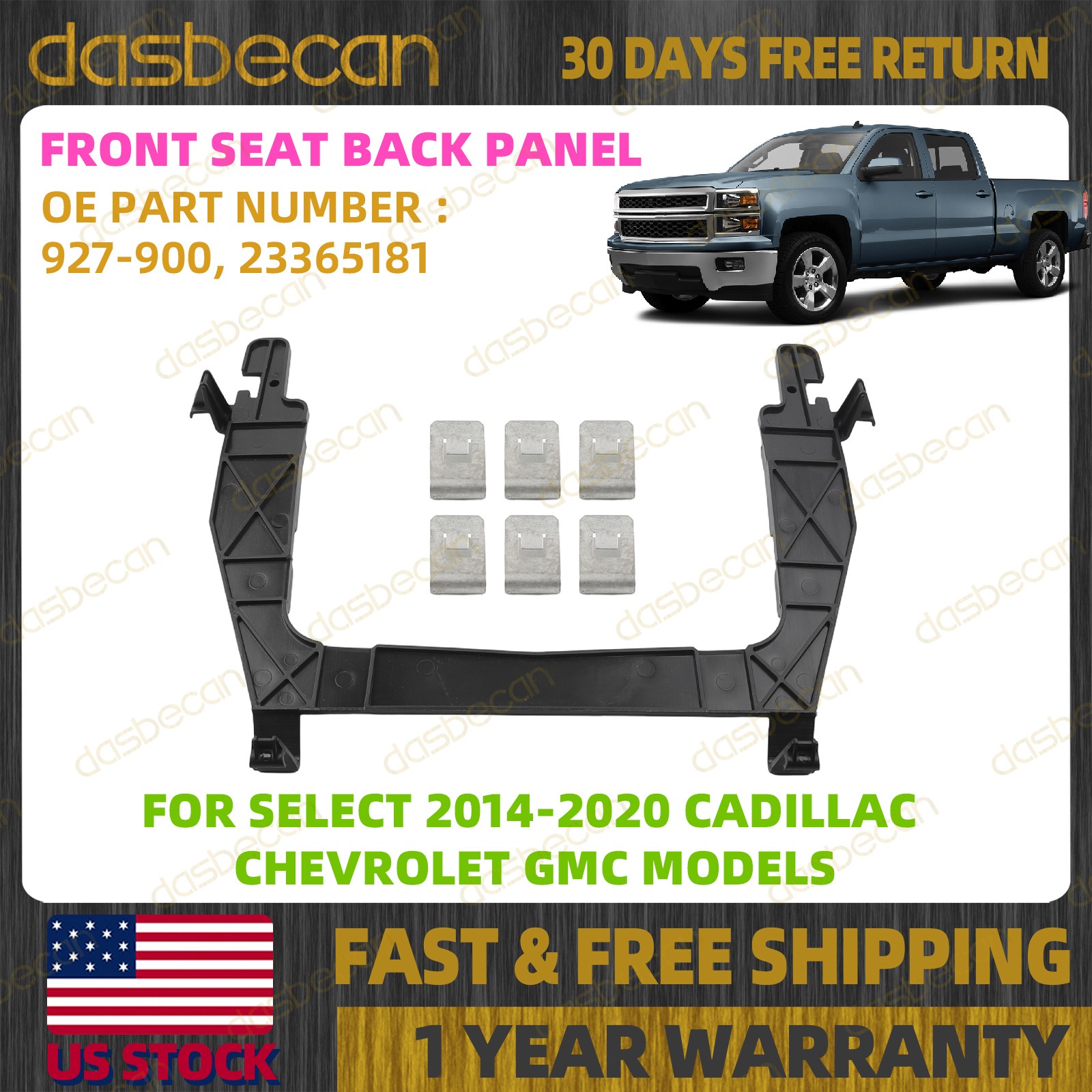 Front Seat Back Panel For Chevrolet GMC Cadillac 2014-2020 23365181 927-900 Front Seat Back Panel For Chevrolet GMC Cadillac 2014-2020 23365181 927-900