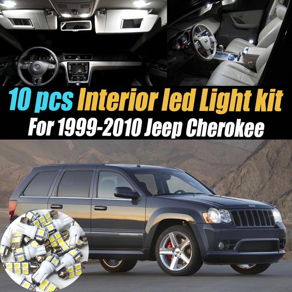 10Pcs Super White Car Interior LED Light Kit Pack for 99-10 Jeep Grand Cherokee