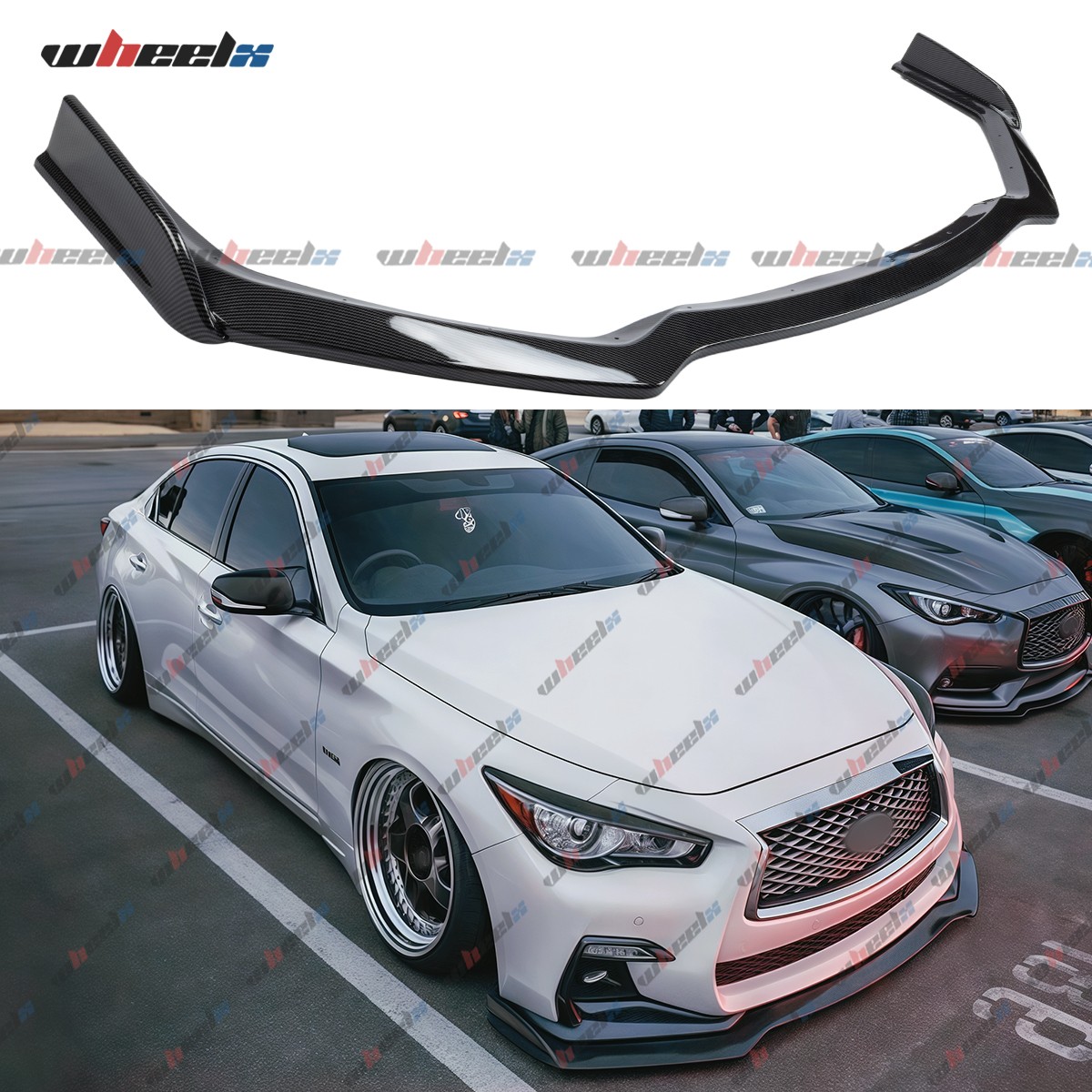For 2018-2024 Infiniti Q50 Sport Winglet Design Front Bumper Lip Splitter Carbon