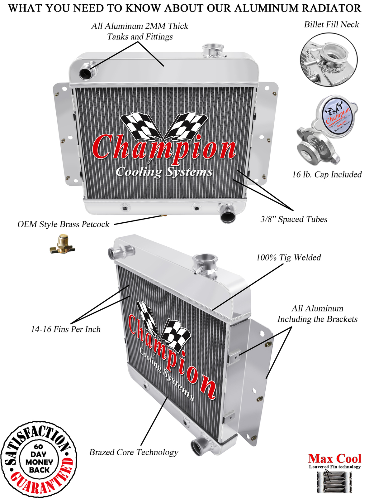 2 Row Discount Champion Radiator for 1962 - 1967 Chevy II Nova L6 Engine