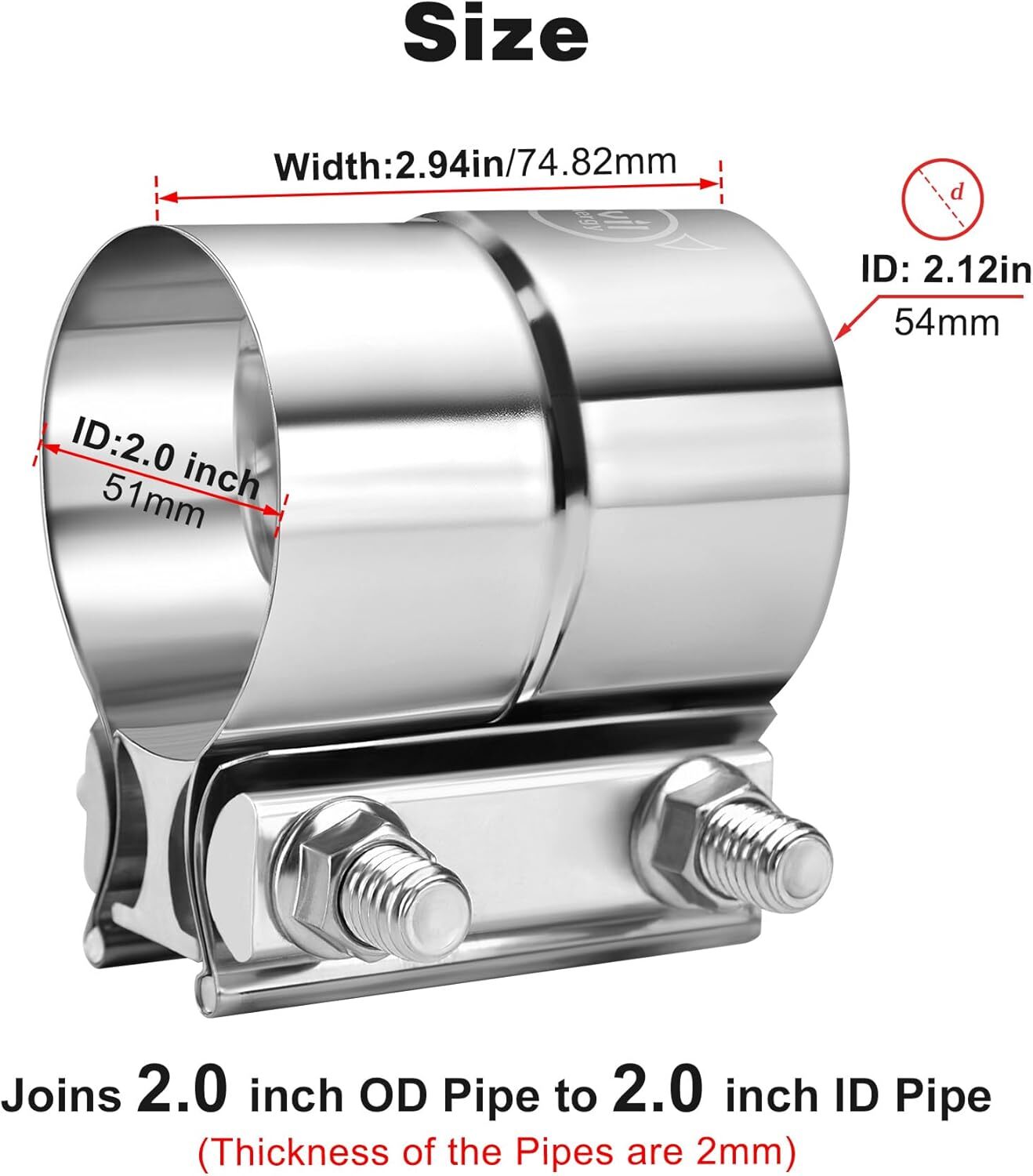 4/8pcs 2/2.5/3/3.5/4/5 Inch  Lap Joint Exhaust Band Clamp Stainless Steel T304
