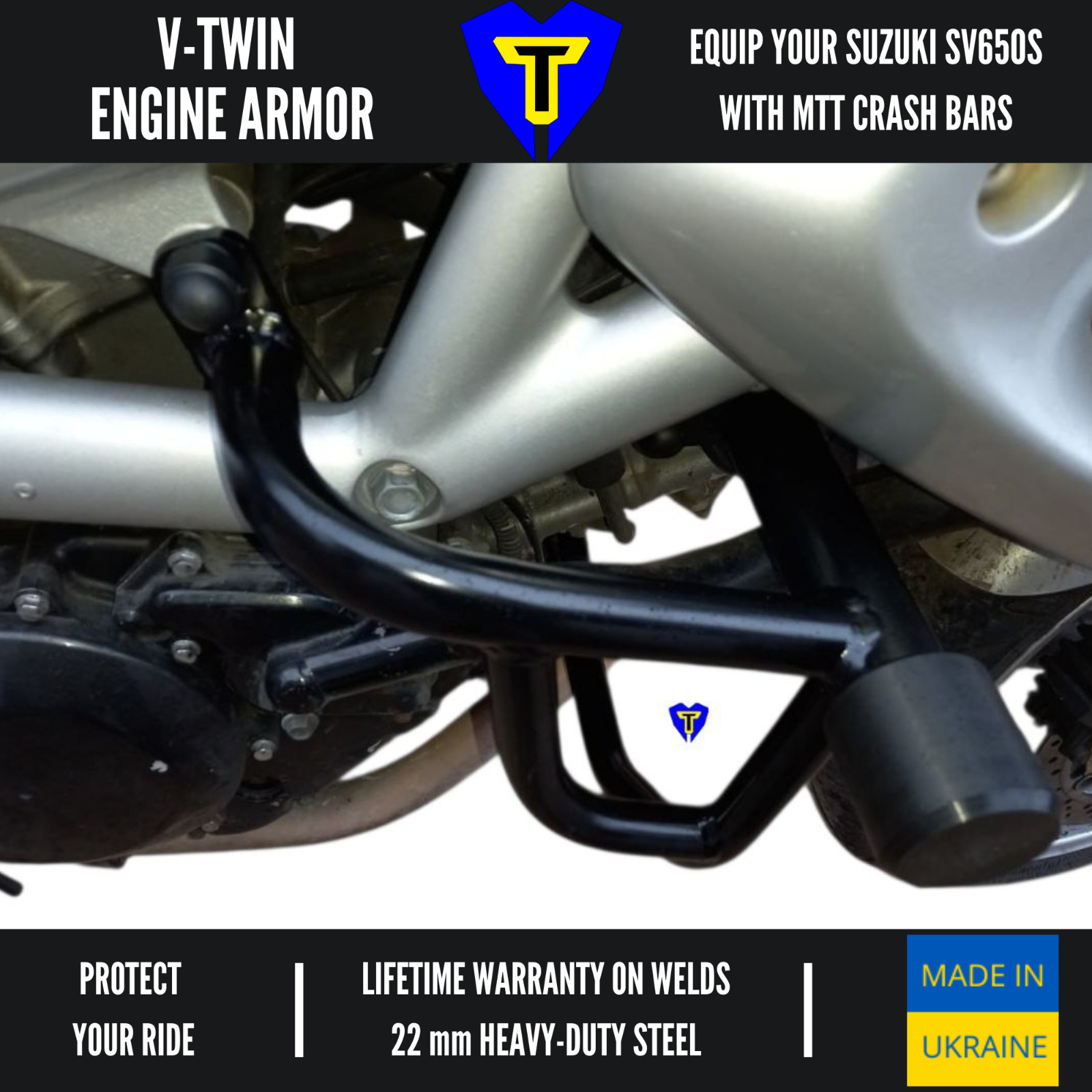 MTT Engine Guard Crash Bars Suzuki SV650 SV650S 1999-2002 Heavy Duty Steel Armor