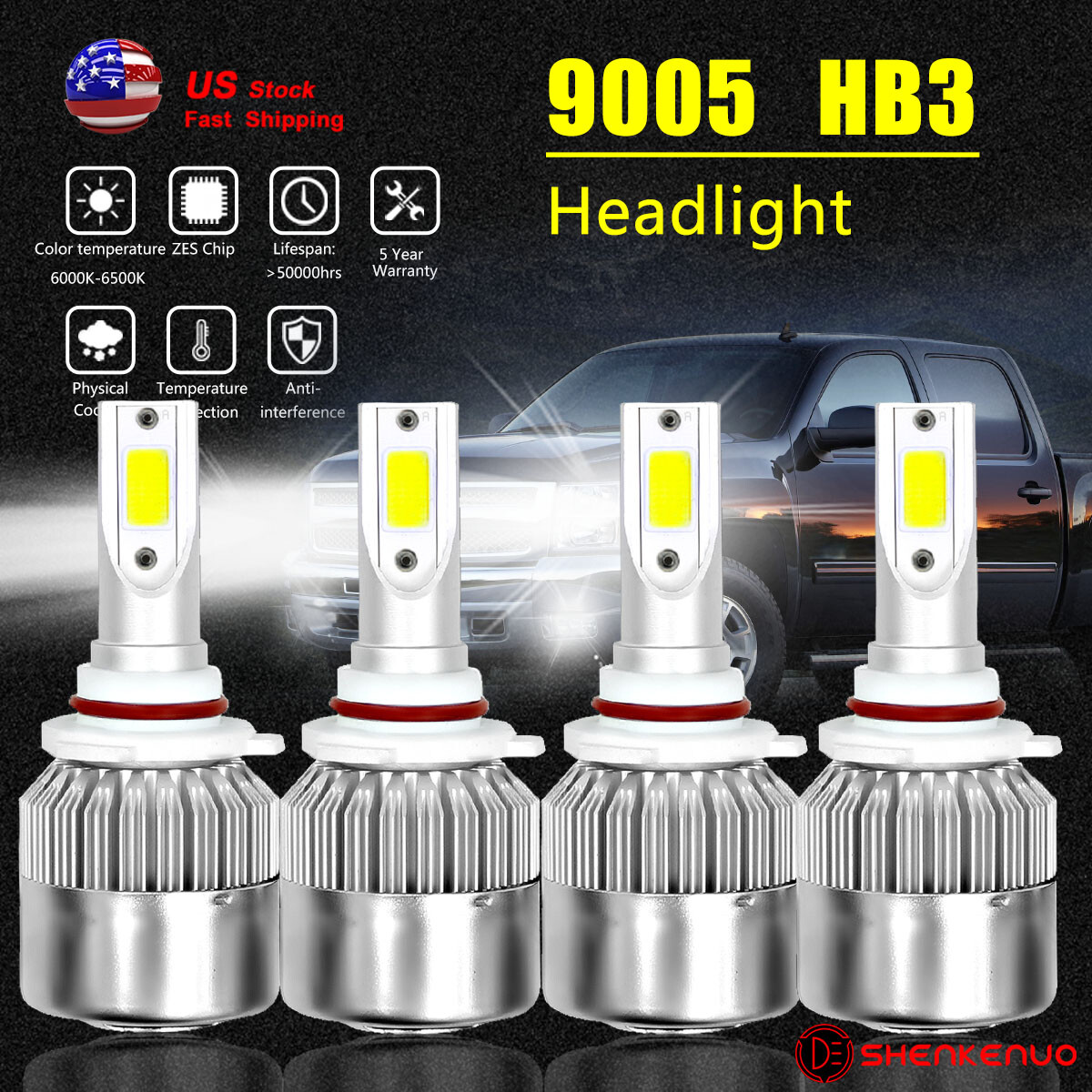 For Chevrolet Silverado 3500 HD 95-2018 LED Headlight Kit High/Low Beam 9005 HB3