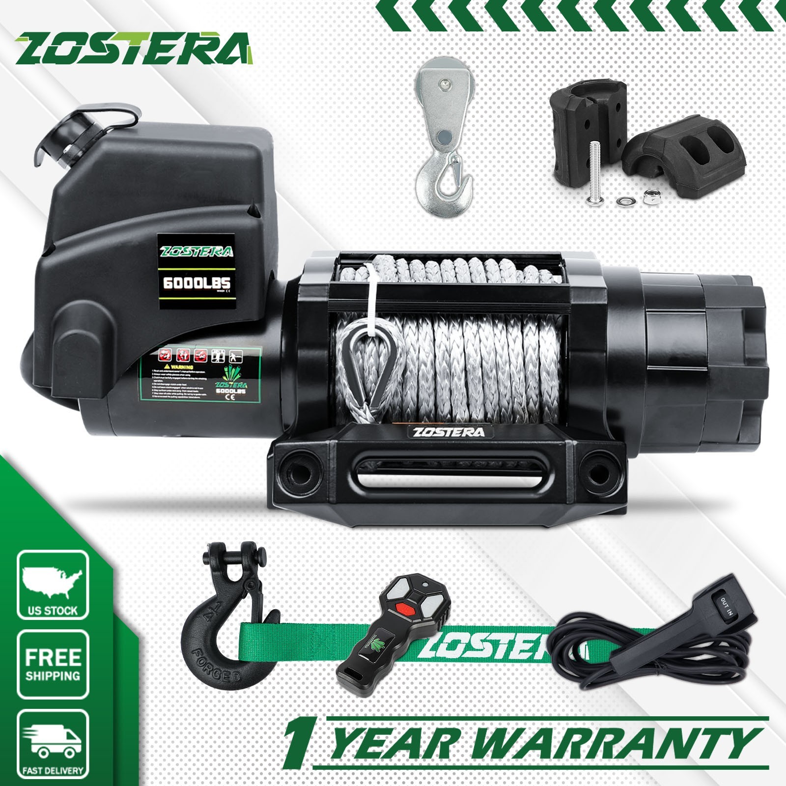 ZOSTERA Electric Winch 6000LBS 12000lb Synthetic Rope Boat Trailer 4WD Towing ZOSTERA Electric Winch 6000LBS 12000lb Synthetic Rope Boat Trailer 4WD Towing