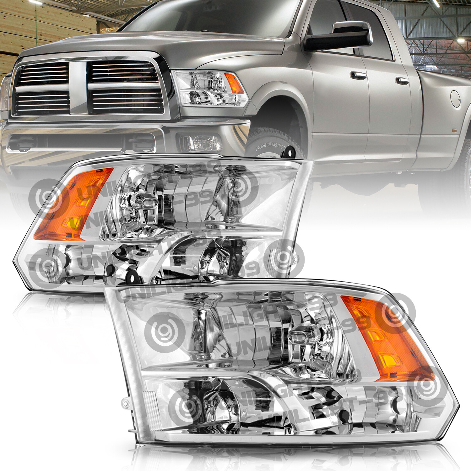 Headlights Assembly for 2009-2018 Dodge Ram 1500 2500 3500 Chrome Quad Headlamps Headlights Assembly for 2009-2018 Dodge Ram 1500 2500 3500 Chrome Quad Headlamps