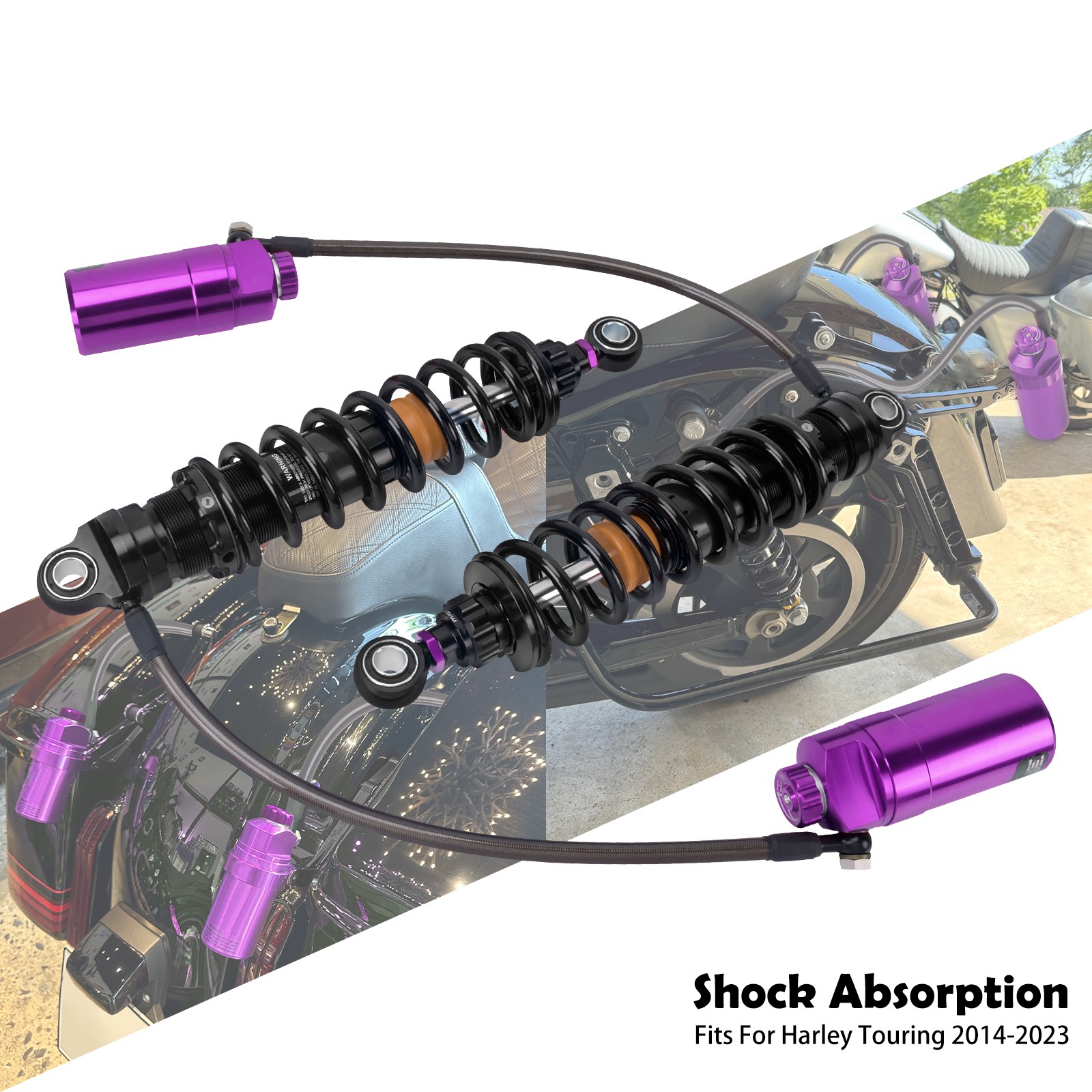 Rear Remote Shocks Absorption Purple For Harley Touring Road Glide FLTR 2014-26