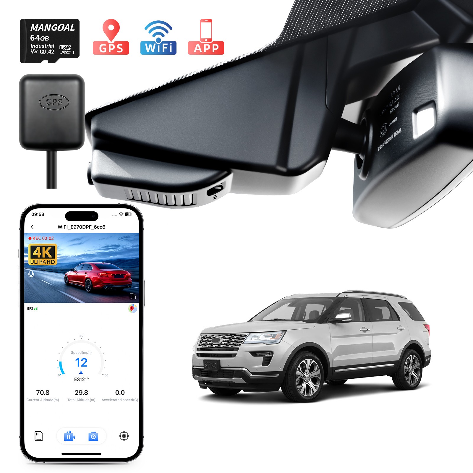 Mangoal 4K Dash Cam for Ford Explorer U502 2013-2019 & Taurus 2013-2019 OEM Look