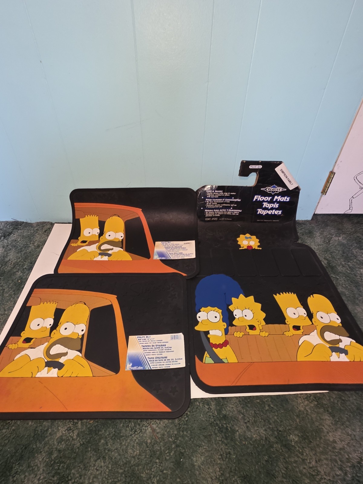 Brand New Never Used 2002 Retro The Simpsons Car Floor Mat Set With Tags. RARE