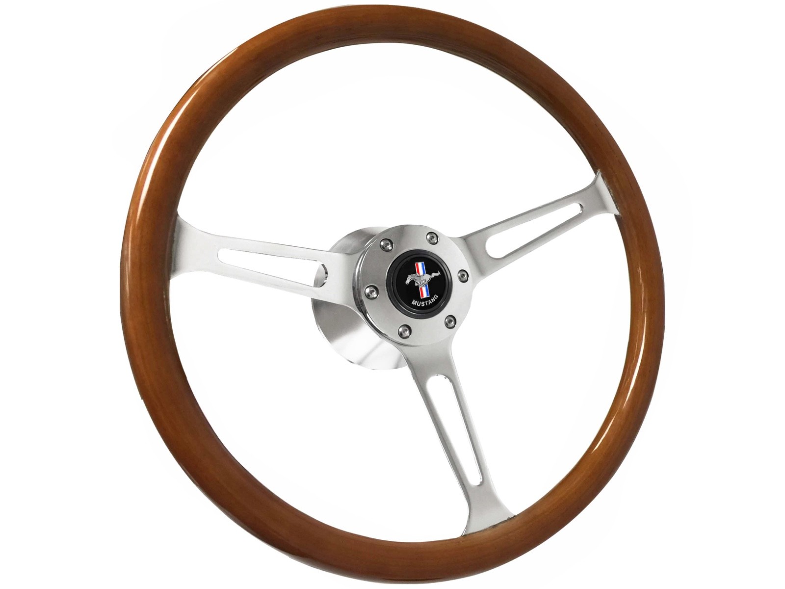 1968-78 Ford Mustang 6-Bolt Walnut Wood Shelby Steering Wheel Chrome Kit