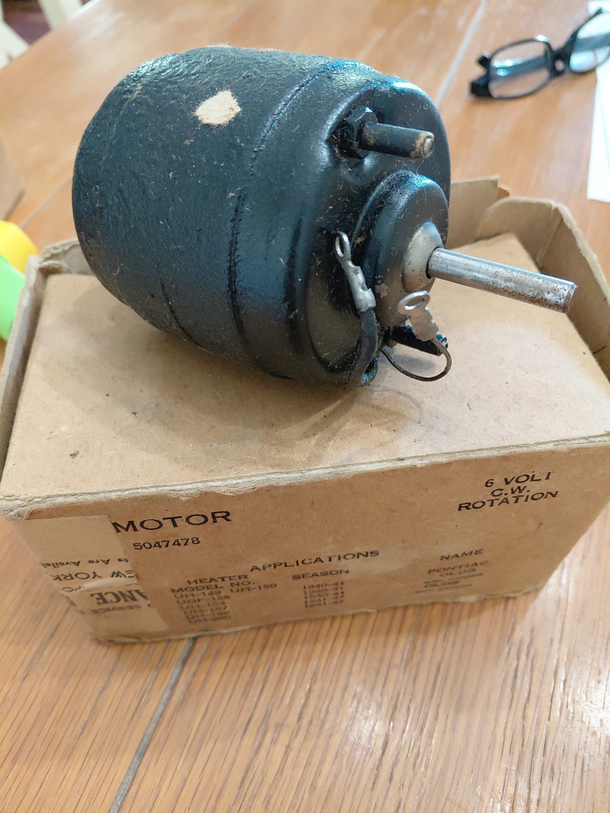 1940-41 Pontiac Olds & 1941-47 Oldsmobile Heater Blower Motor 6volt CW Rotation 1940-41 Pontiac Olds & 1941-47 Oldsmobile Heater Blower Motor 6volt CW Rotation