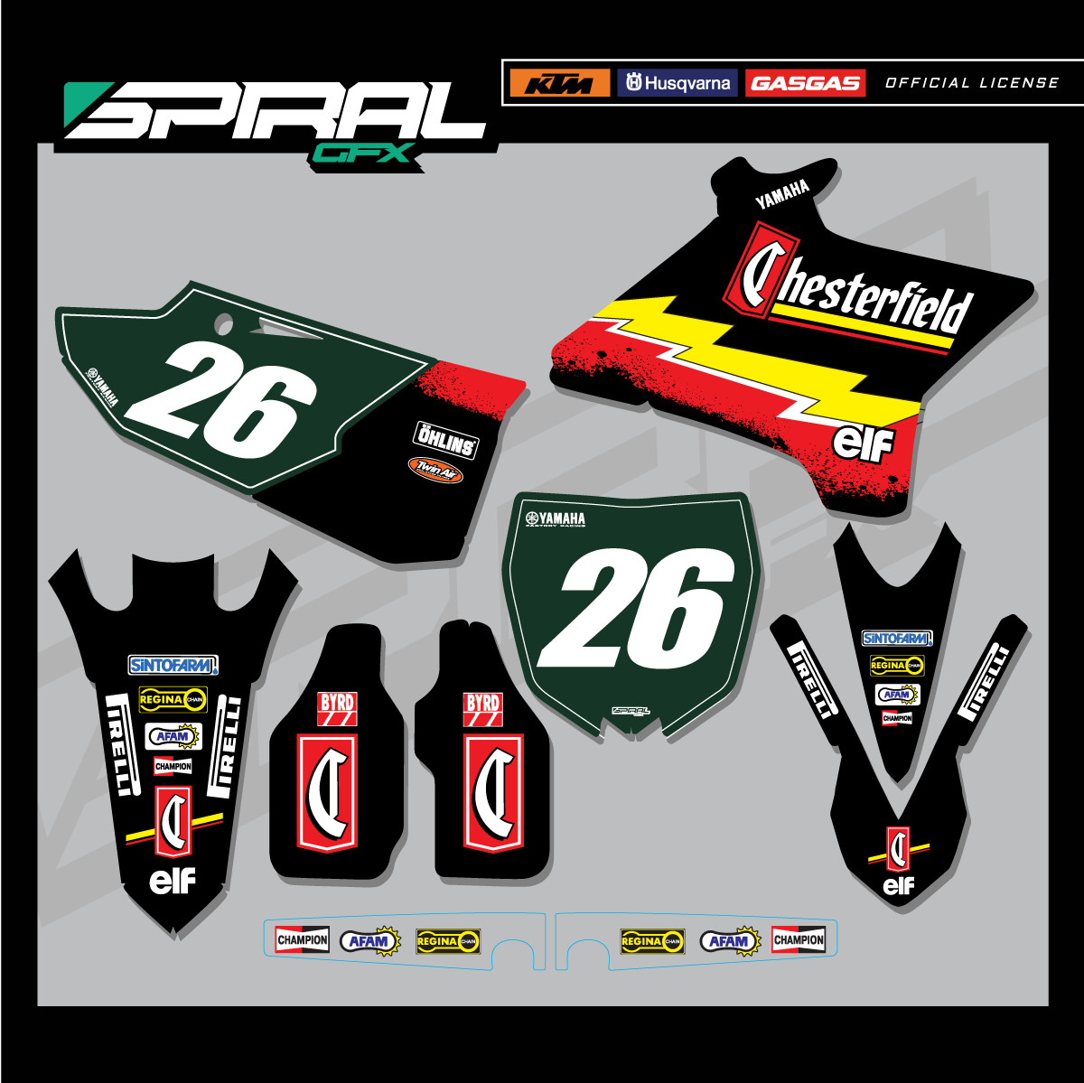 Custom MX Graphics Kit Yamaha YZ 125 250 Chesterfield Retro 2020 2021 2022