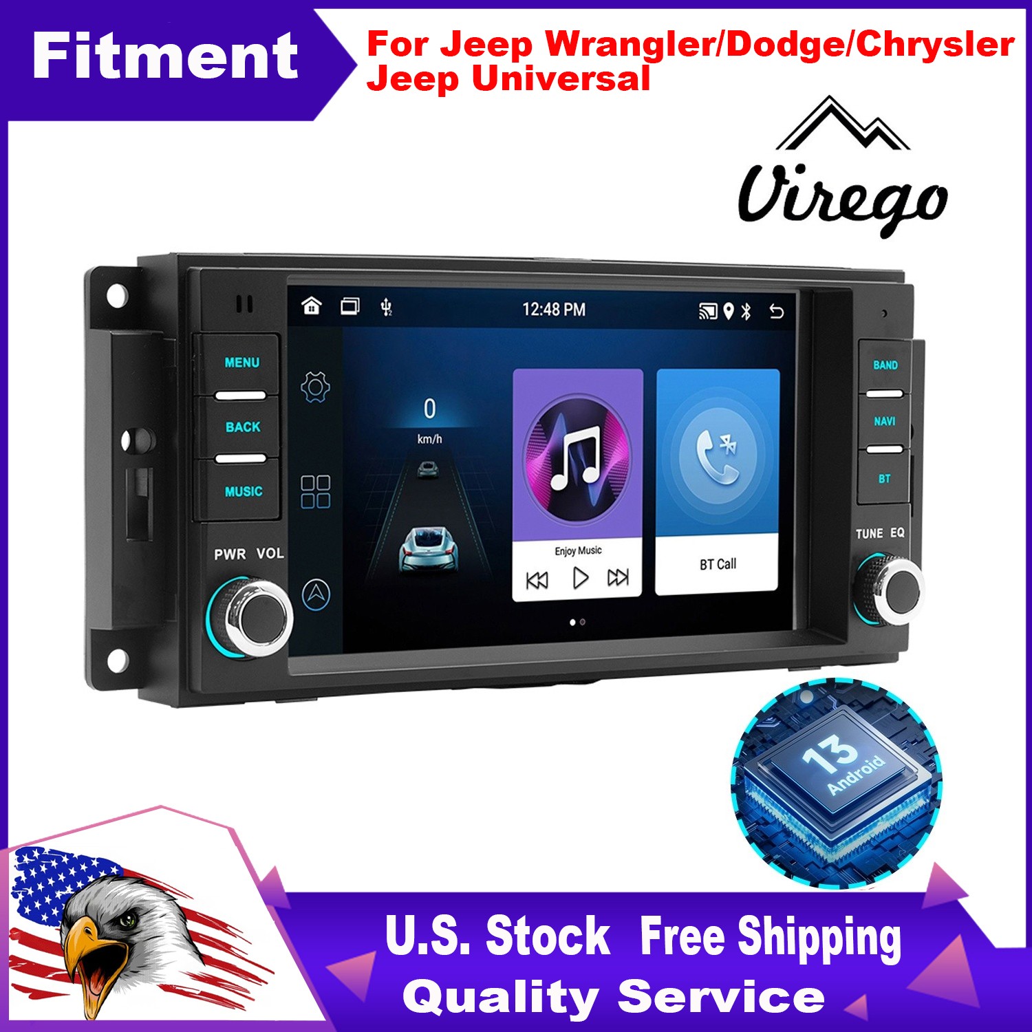 Car Radio Stereo for Jeep Wrangler 2007-2017 Android13 Apple Carplay GPS WIFI BT