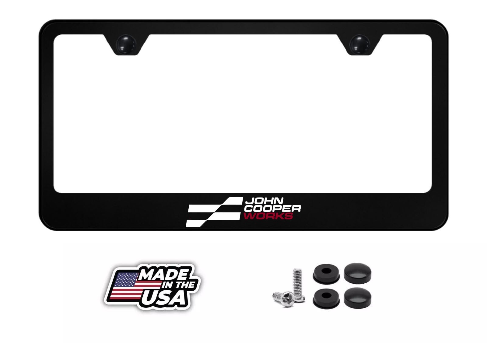 John Cooper Works License Plate Frame | Black Metal | Mini Cooper Racing USA John Cooper Works License Plate Frame | Black Metal | Mini Cooper Racing USA