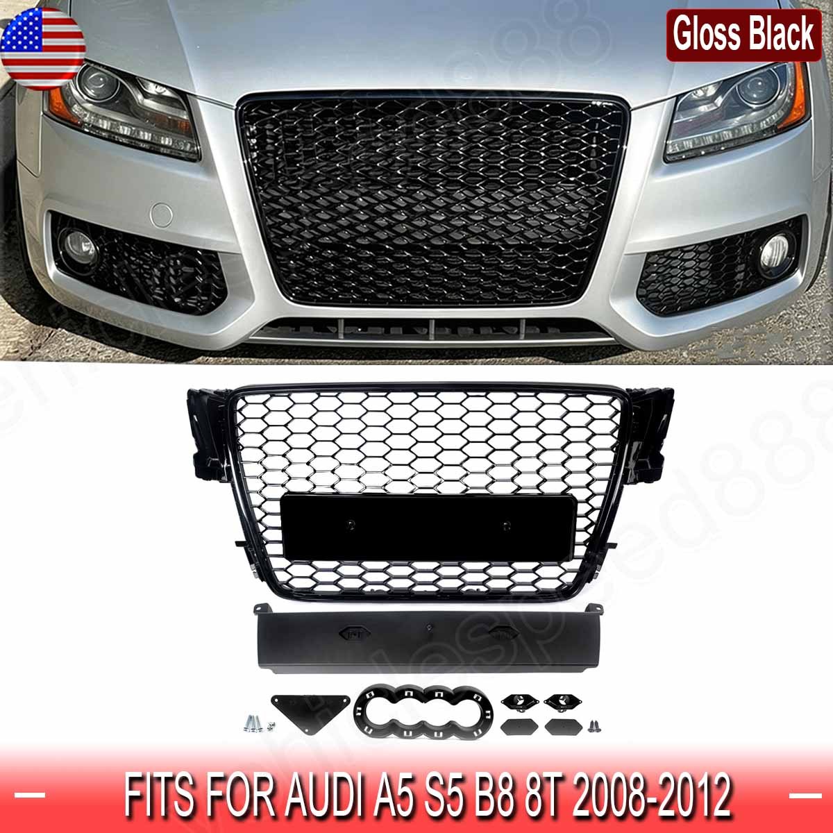 For 2008 2009-2012 Audi A5 S5 B8 8T RS5 Style Front Mesh Bumper Honeycomb Grille