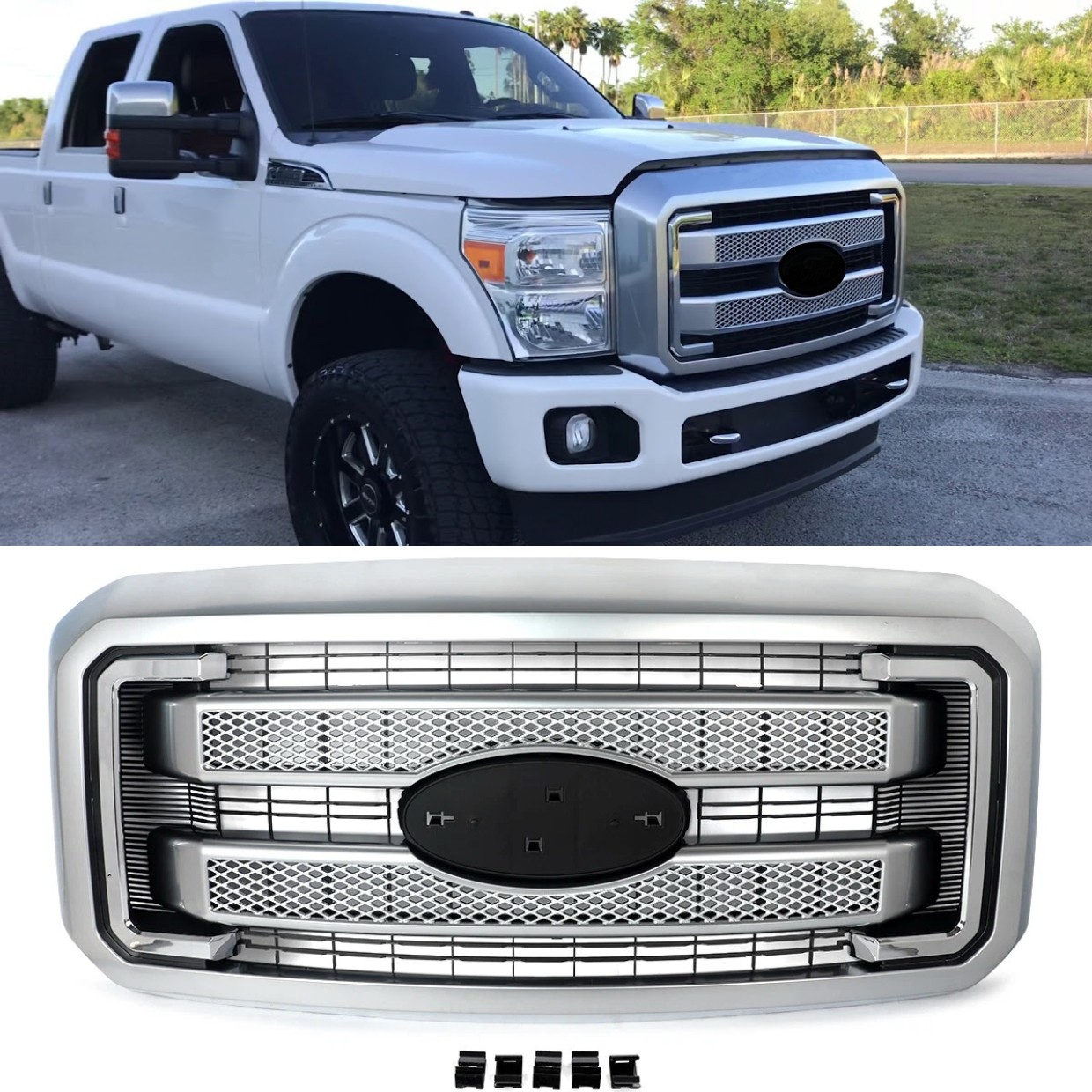 Satin Aluminum Platinum Grille Assembly For 2011-2016 Ford F250 F350 Super Duty