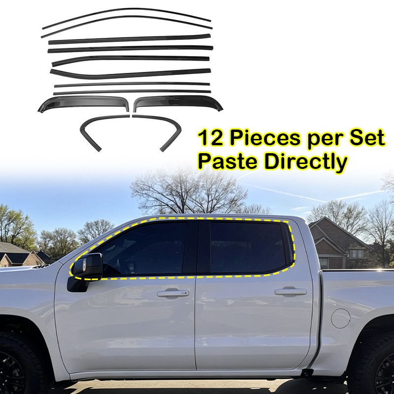 Steel Windows Sill Molding Trim Strip Gloss Black For GMC Sierra 1500 2019-2026 Steel Windows Sill Molding Trim Strip Gloss Black For GMC Sierra 1500 2019-2026