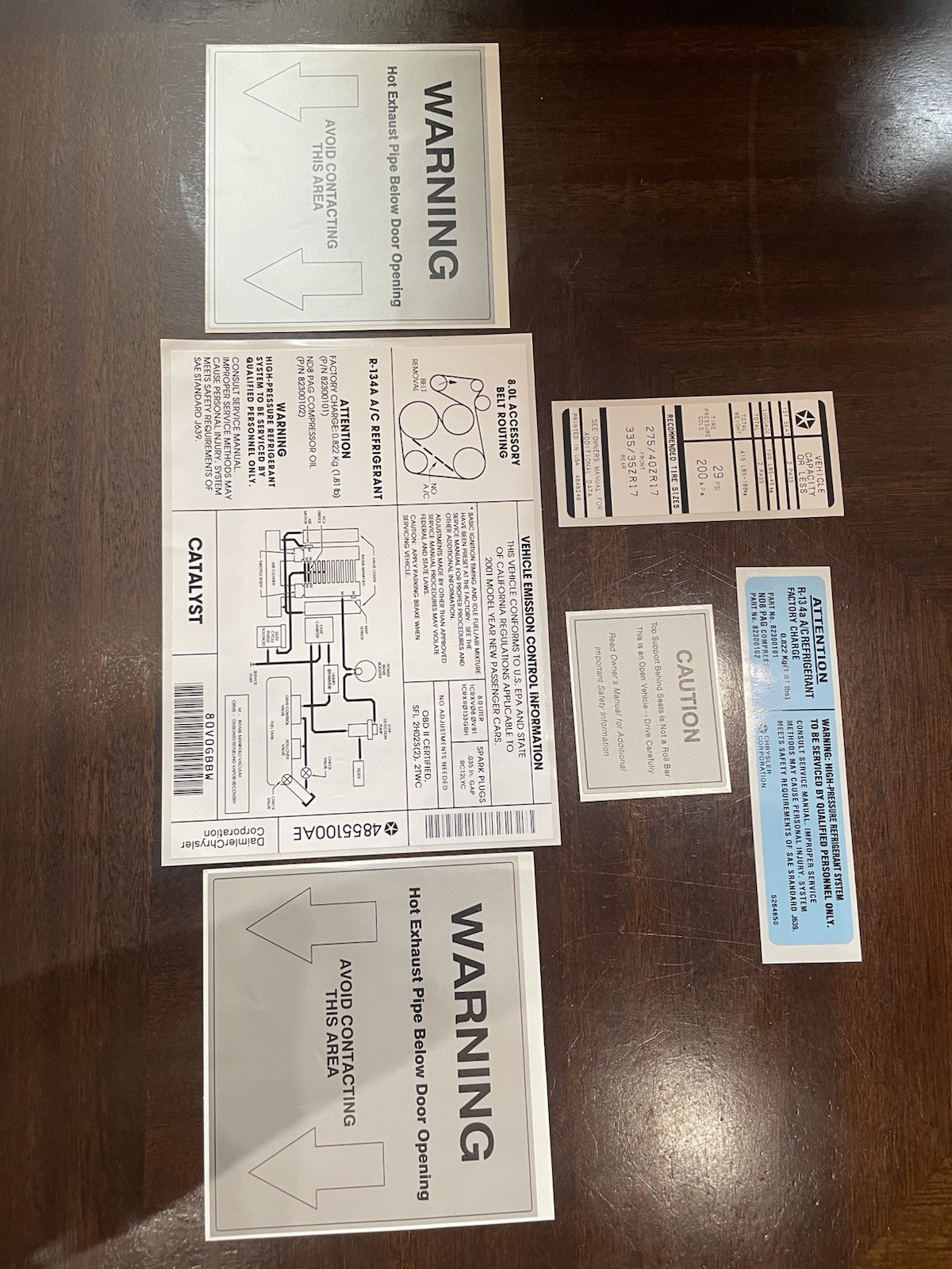 2001 Dodge Viper Emissions Sticker & Door Decals Replacement Set 2001 Dodge Viper Emissions Sticker & Door Decals Replacement Set