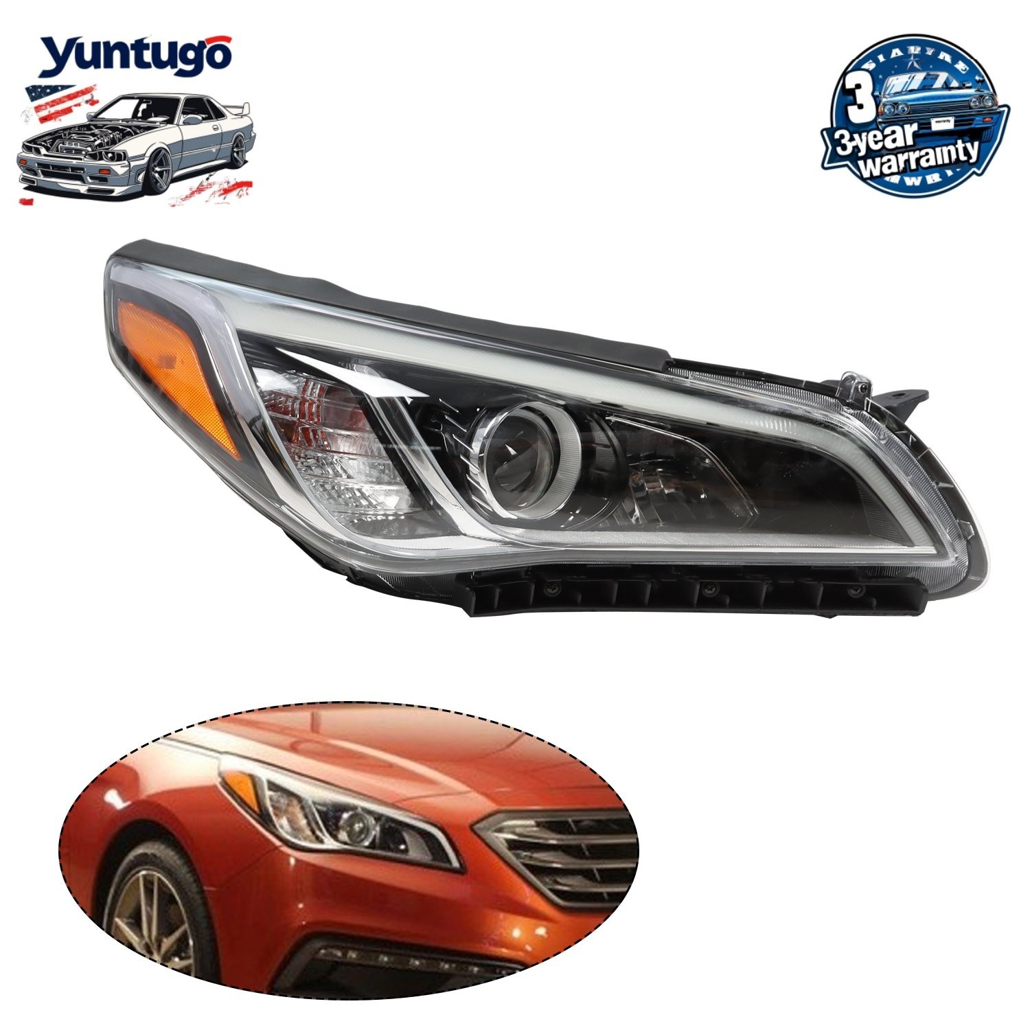 Headlight Headlamp Halogen RH For 2015 2016 2017 Hyundai Sonata Right Passenger