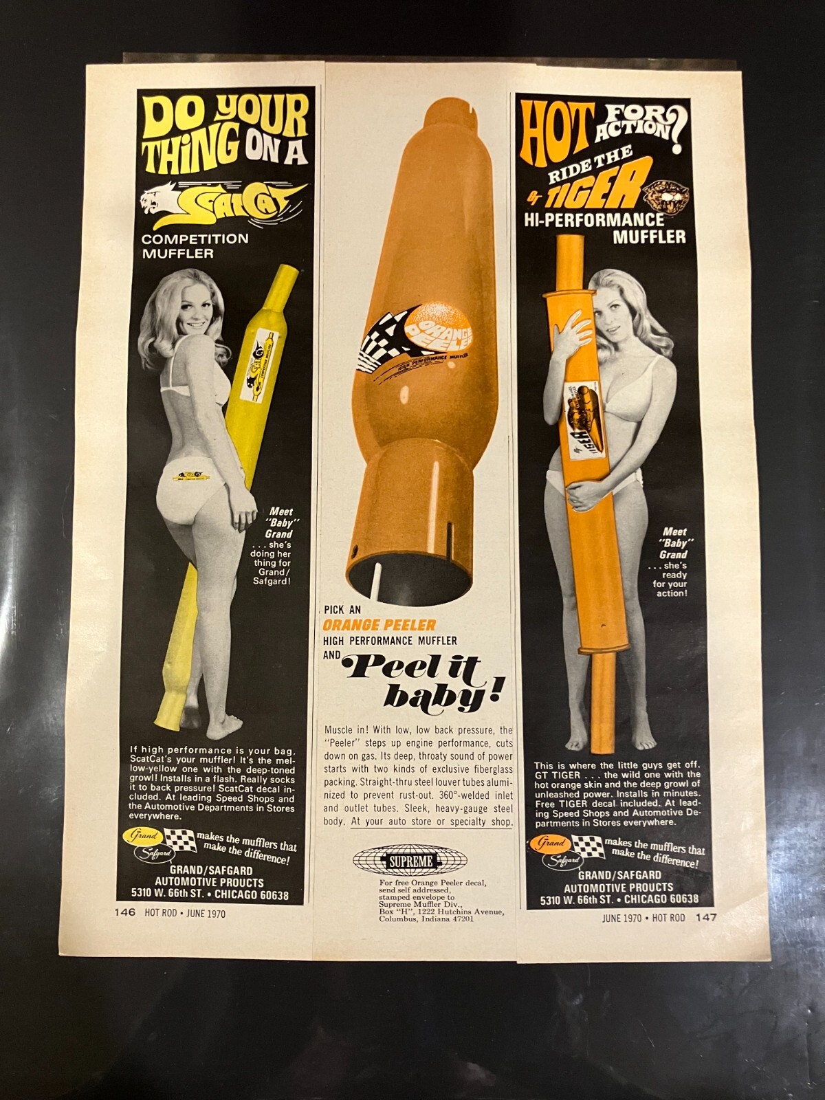 *READY to DISPLAY* 1969 Scat cat Muffler Wild One*Original* vintage car ad c *READY to DISPLAY* 1969 Scat cat Muffler Wild One*Original* vintage car ad c