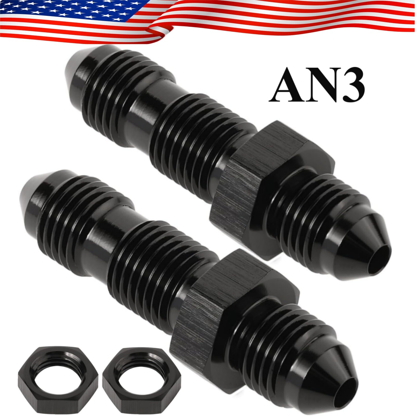 2pcs Bulkhead Fitting -3 An An3 Male To Male Straight Adapter With Nut Aluminum