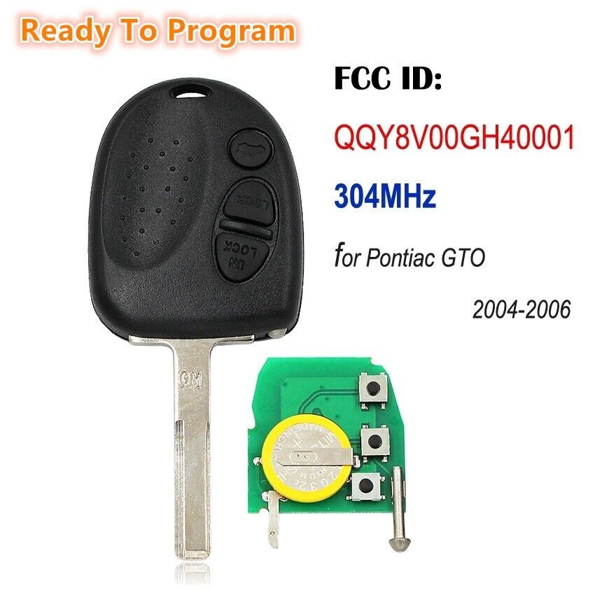 for Pontiac GTO 2004 2005 2006 Remote Key Fob QQY8V00GH40001 92123129 304MHz