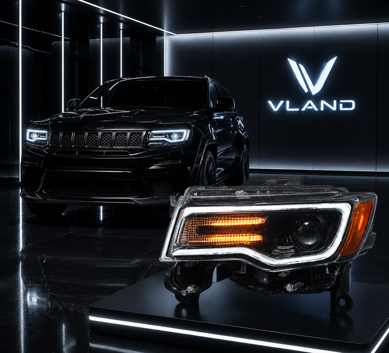 Headlights For 2014-2022 Jeep Grand Cherokee FULL LED Startup Projector Pair