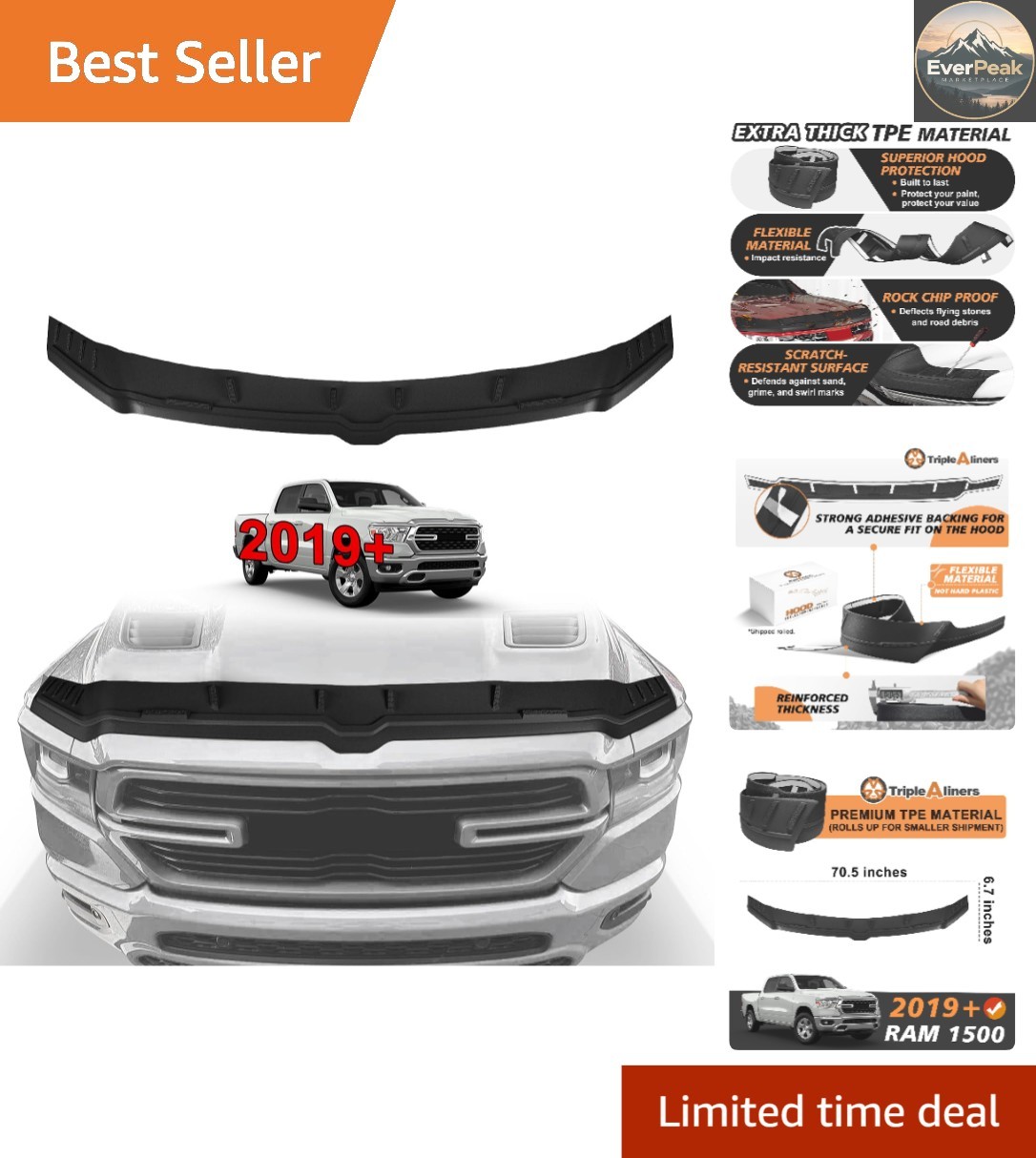 Hood Bug Protector for 2019-2026 Ram 1500 | Perfect Fit and Rock Chip Defense Hood Bug Protector for 2019-2026 Ram 1500 | Perfect Fit and Rock Chip Defense