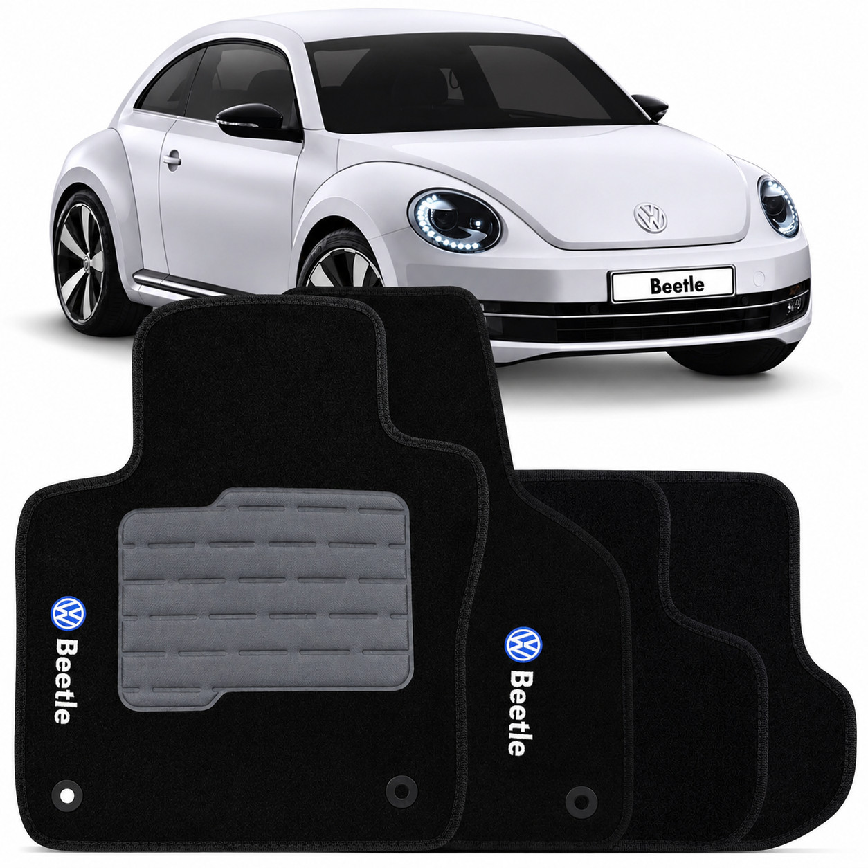Set 5pcs Car Floor Mats Black VW New Beetle Embroidery LHD 2012-2019 Solid Botto
