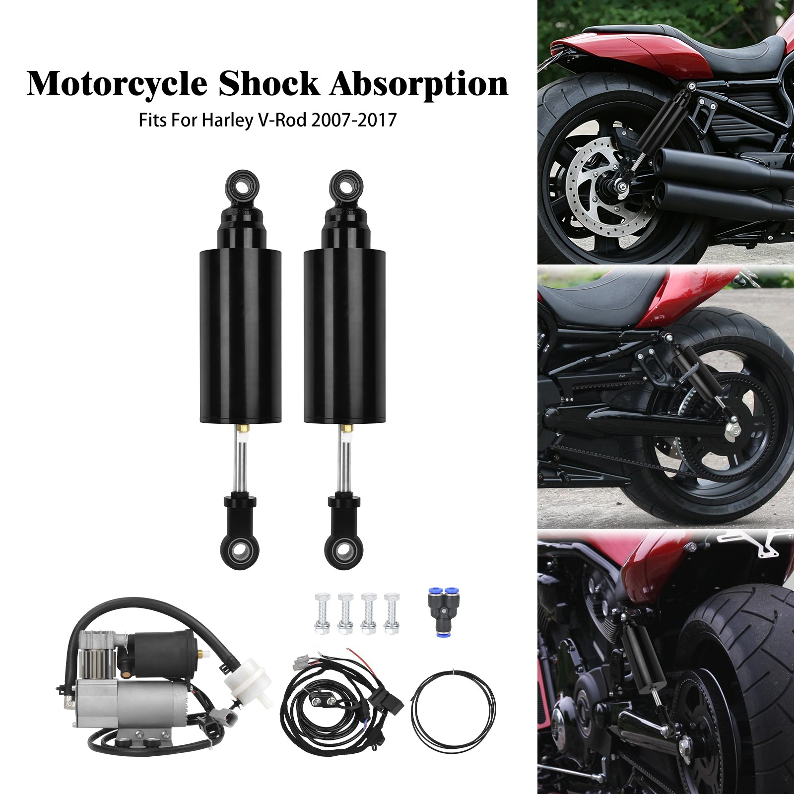 Black Air Ride Shock Suspension Absorber Kit For Harley V-Rod Muscle VRSCF 07-17