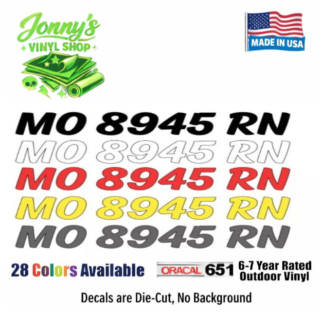 Custom Boat Registration Numbers Decals Set of 2 3