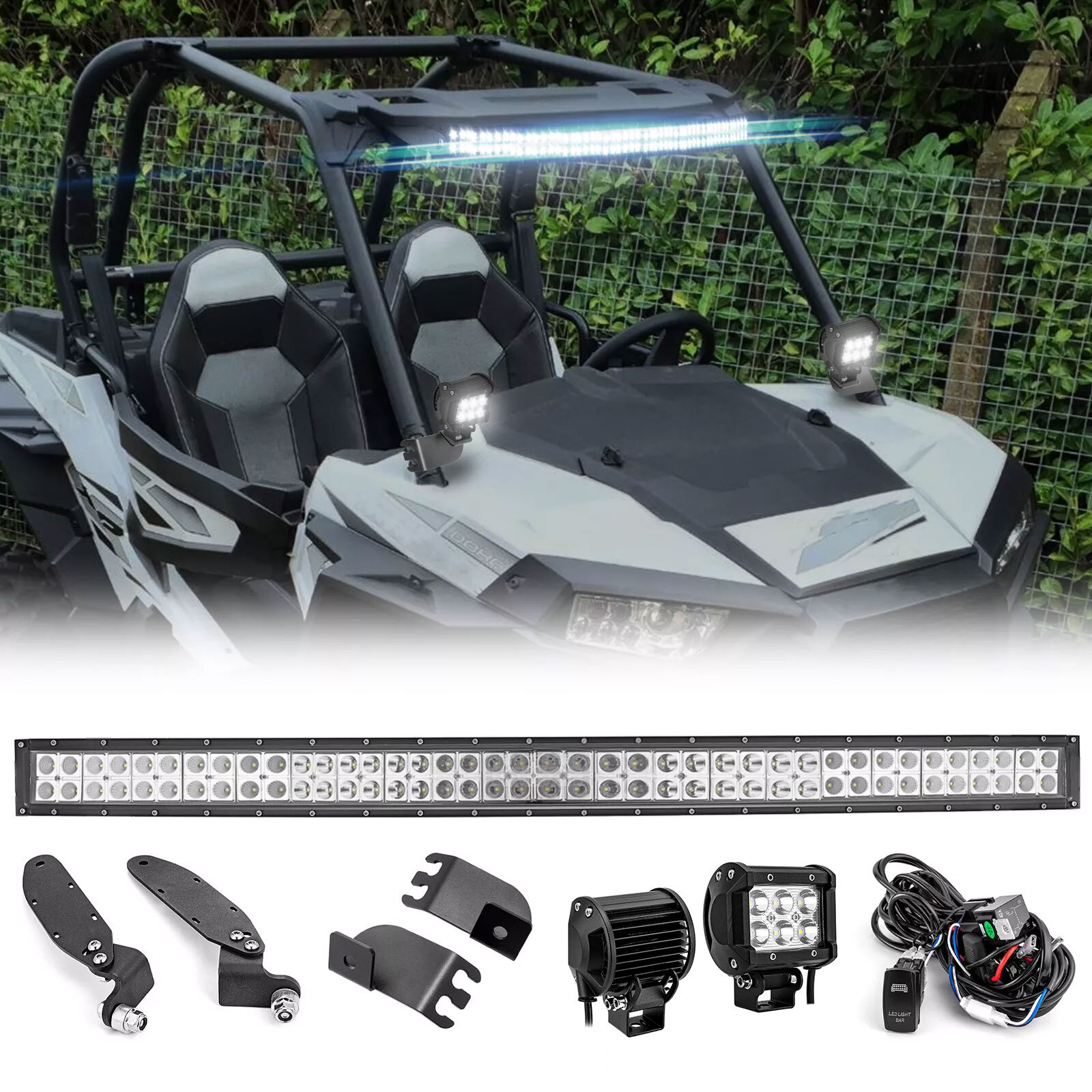 WEISEN A-pillar Pod+42\'\' Curved LED Bar Roof Mount Wire For Polaris General 1000