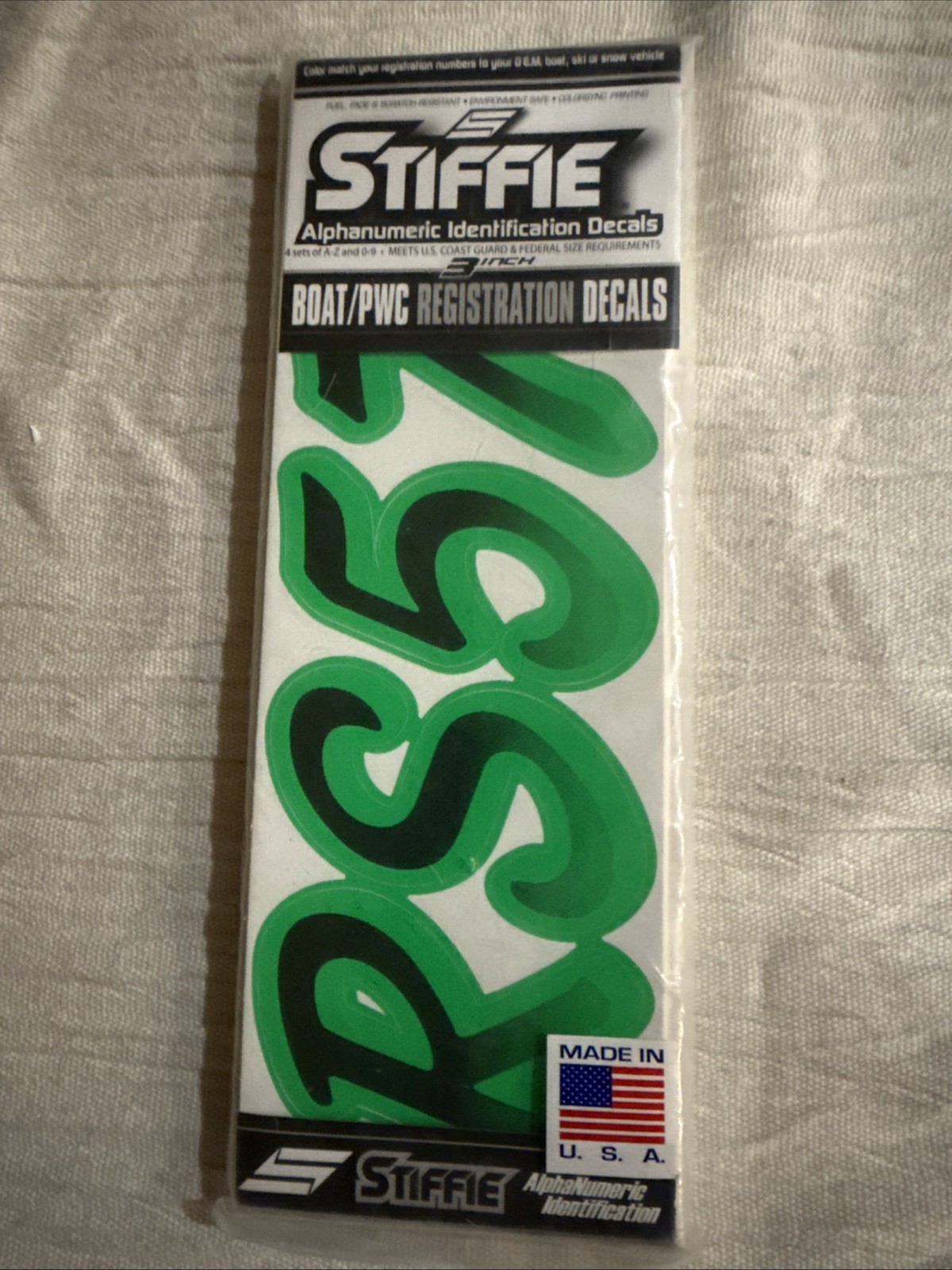 STIFFIE Techtron TT36 Boat PWC Letter Number Decal Registration BLACK ELEC GREEN