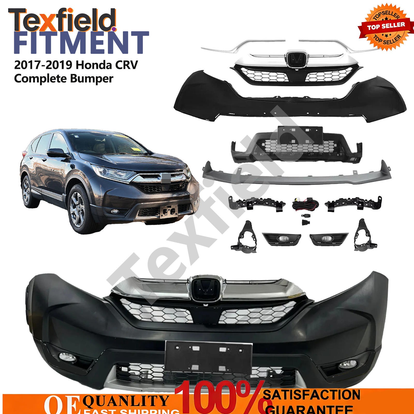 For 2017-2019 Honda CRV Front Complete Bumper Grille Fog Light W/ Molding Kit