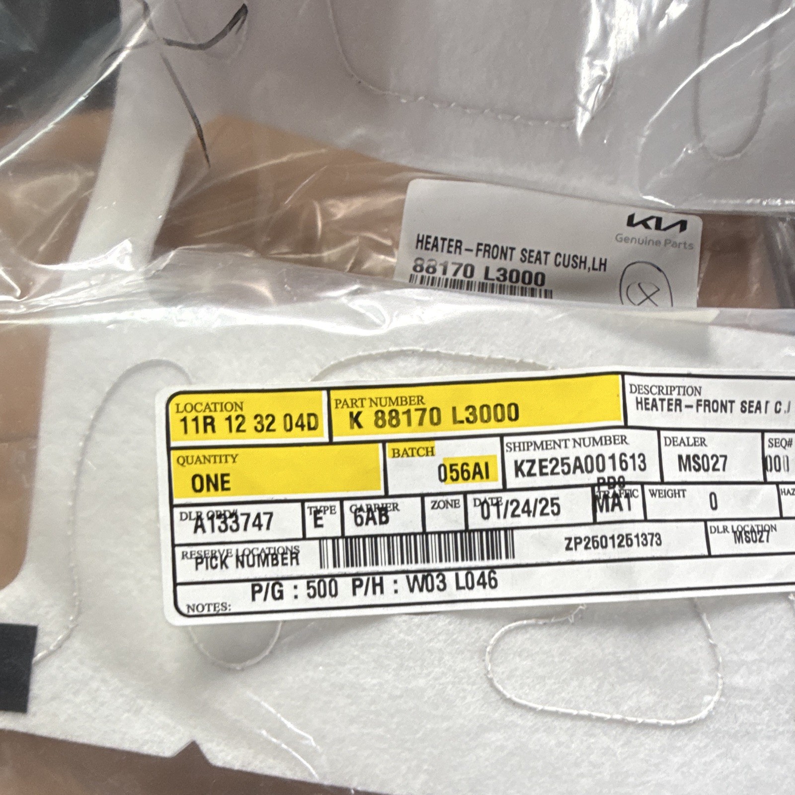 Oem Kia K5 Driver Seat Cushion Heater Element 88170-L3000 Oem Kia K5 Driver Seat Cushion Heater Element 88170-L3000