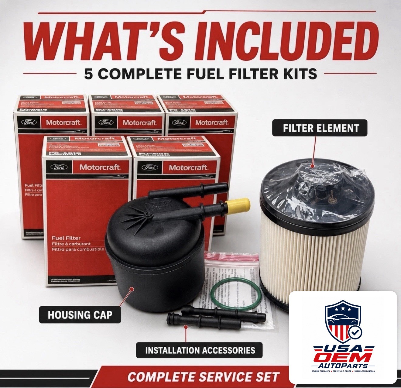 Set 5 OEM Motorcraft Diesel Fuel Filter for Ford F-250 Super F-350 6.7L FD4615 Set 5 OEM Motorcraft Diesel Fuel Filter for Ford F-250 Super F-350 6.7L FD4615