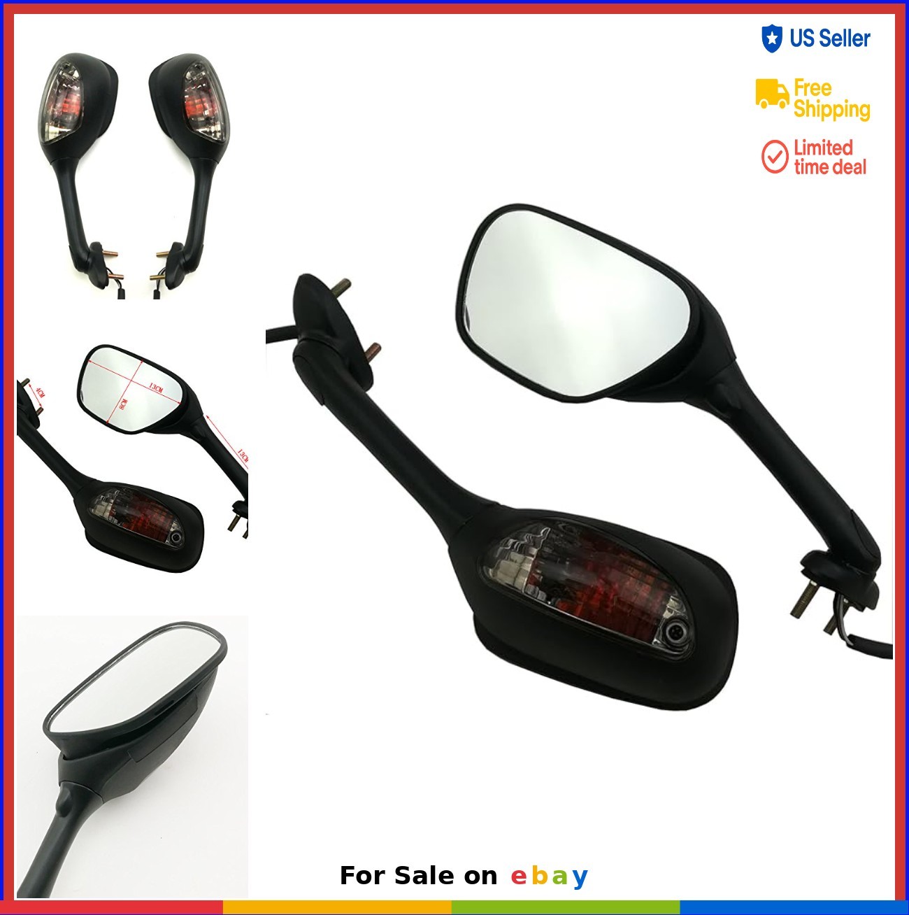 Motorcycle Side Mirrors Turn Signals ABS Black Convex Lens for Suzuki GSXR SV