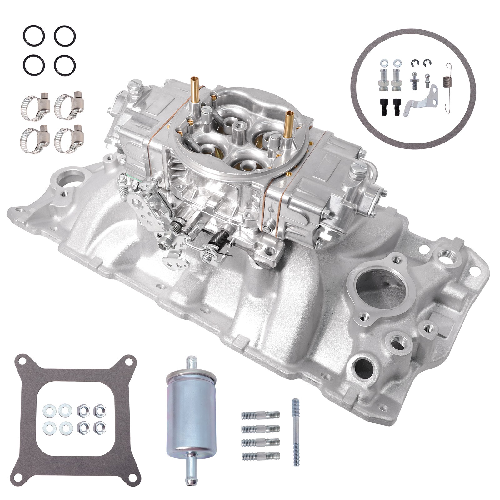 BR-67199 Carburetor and Aluminum Dual Plane Intake Manifold KIT For Chevy SBC