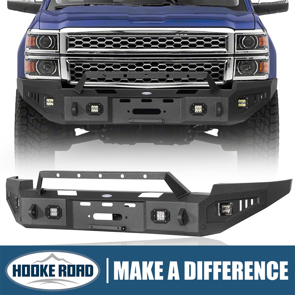 Hooke Road Front Winch Bumper For 2014-2015 Chevy Silverado 1500 w/4x LED Lights Hooke Road Front Winch Bumper For 2014-2015 Chevy Silverado 1500 w/4x LED Lights