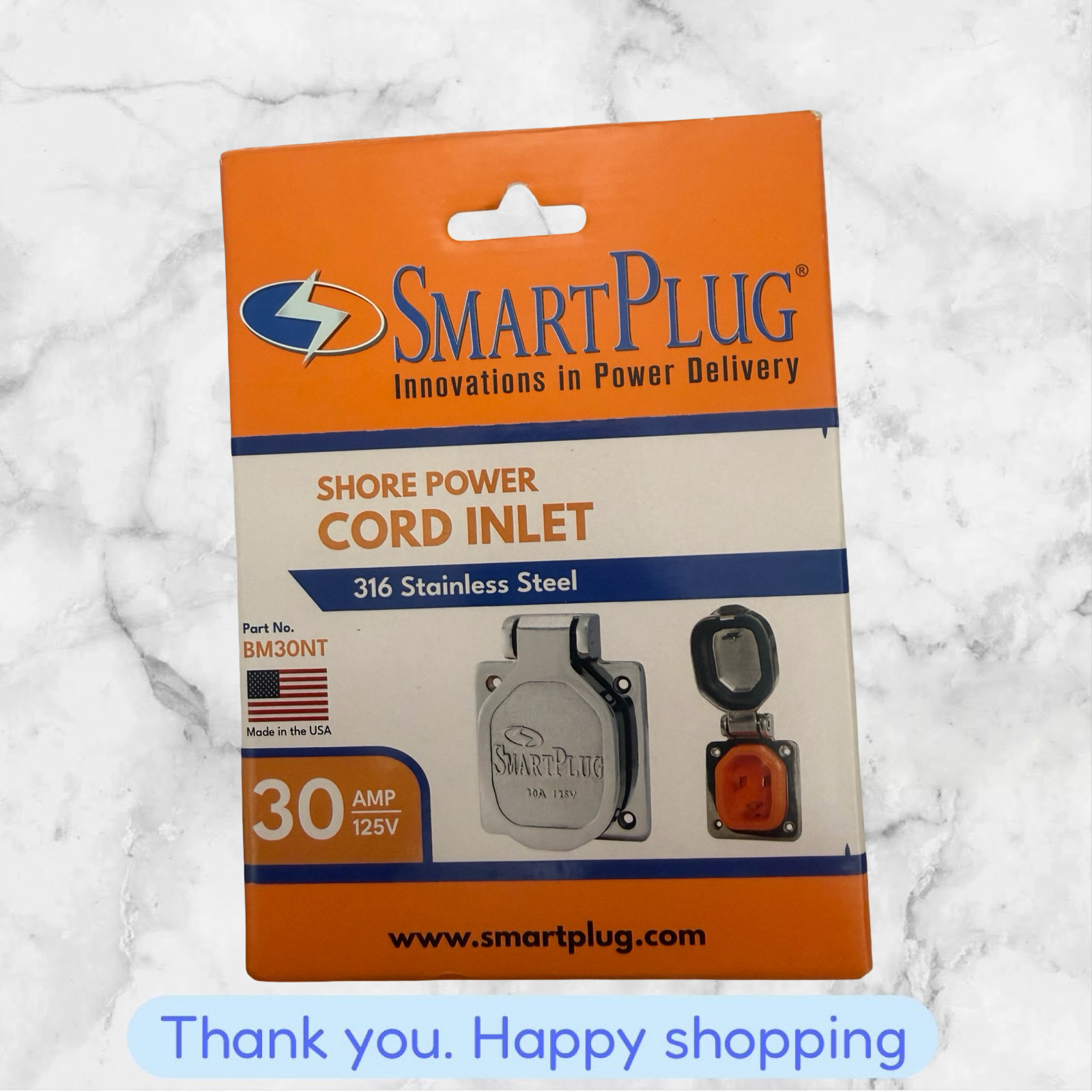 SmartPlug BM30NT 30 Amp Stainless Steel Inlet with Cover 125V Marine RV NEW SHIP SmartPlug BM30NT 30 Amp Stainless Steel Inlet with Cover 125V Marine RV NEW SHIP