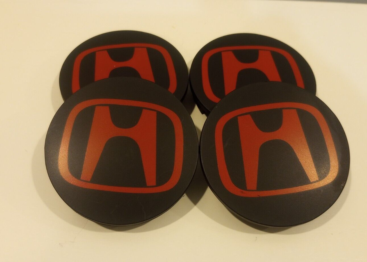 Red / Black Honda Wheel Rim Center Caps Chrome Logo 69MM/2.75 Set of 4