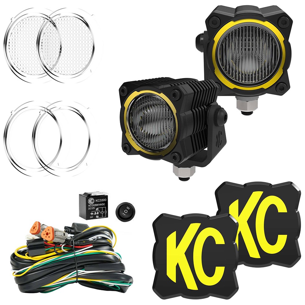 KC HiLiTES 265 2 White Amber LED Off Road Square Lights Pair Kit Black Aluminum