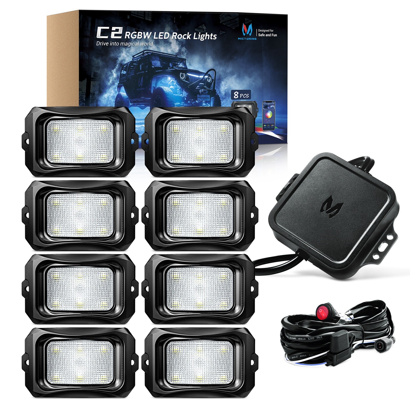 MICTUNING C2 8 Pods RGBW LED Rock Lights Underglow Neon Lighting Kit APP Control MICTUNING C2 8 Pods RGBW LED Rock Lights Underglow Neon Lighting Kit APP Control