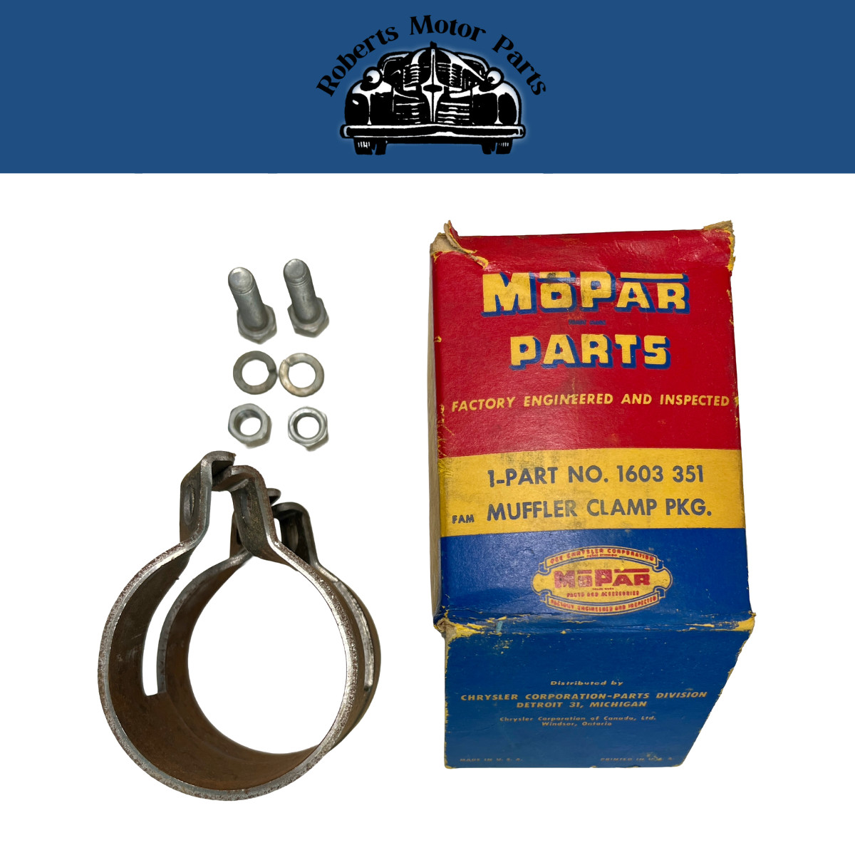 New Old Stock Exhaust Pipe Clamp V8 For 1954-1960 Mopar All Models #1603351