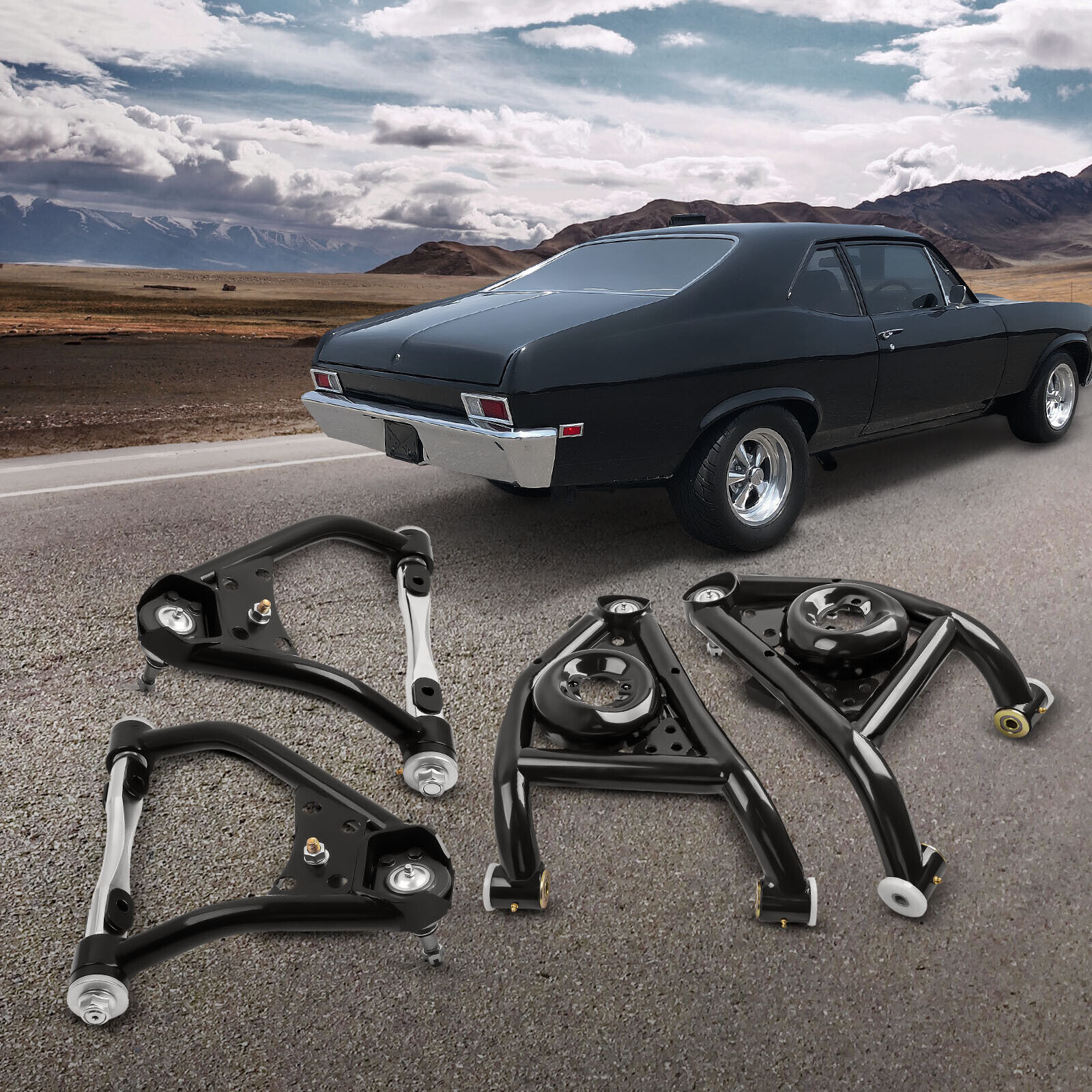 Tubular Front Upper & Lower Control Arms for 1968-1974 Chevy Nova 67-69 Camaro