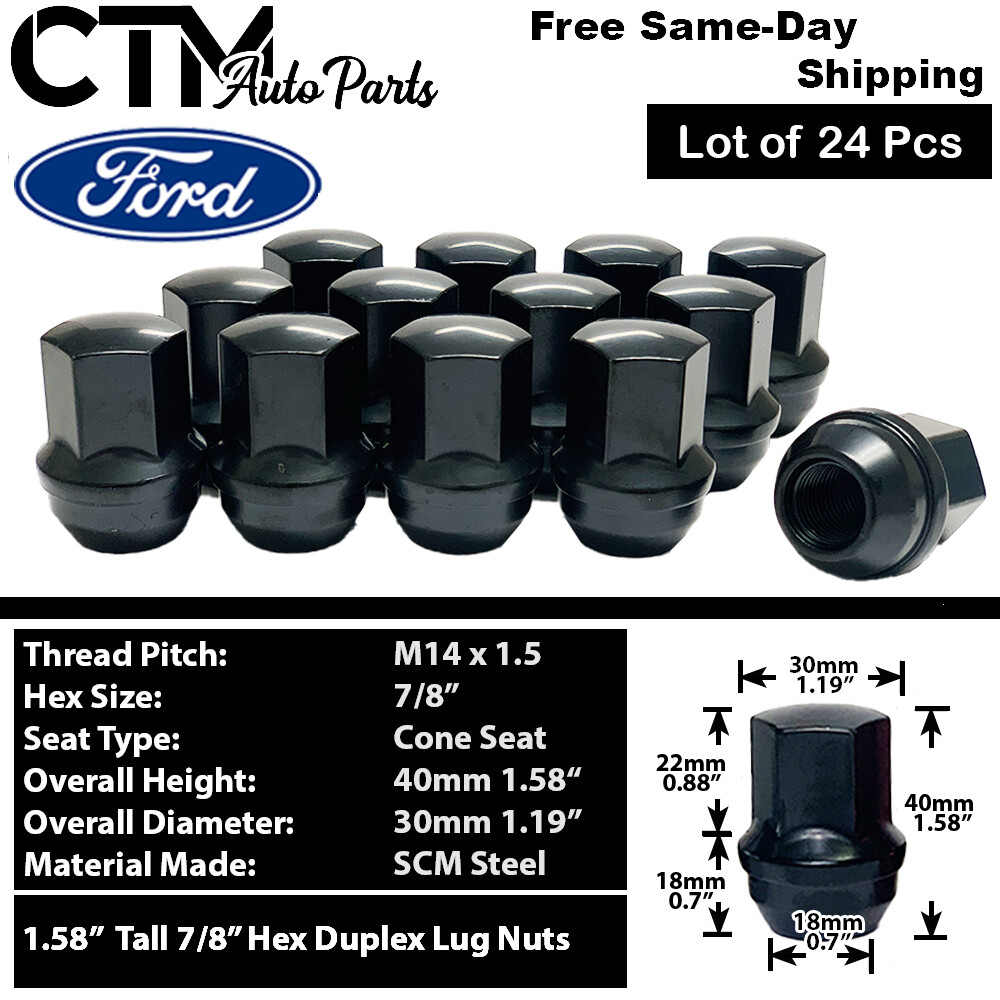 24x Black14x1.5 Large Seat Lug Nut Fit Ford F150/Navigator/Expedition Stock Rim