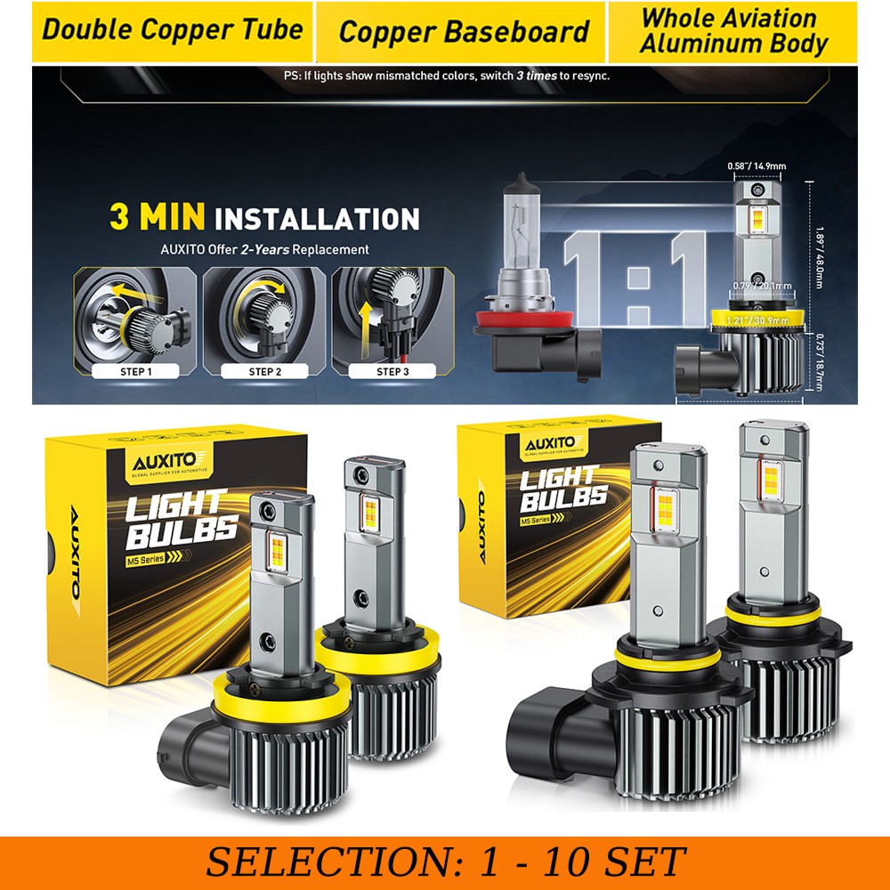 4-40 AUXITO H11 9005 LED Headlight Bulb High Low Beam White&Golden Yellow Canbus