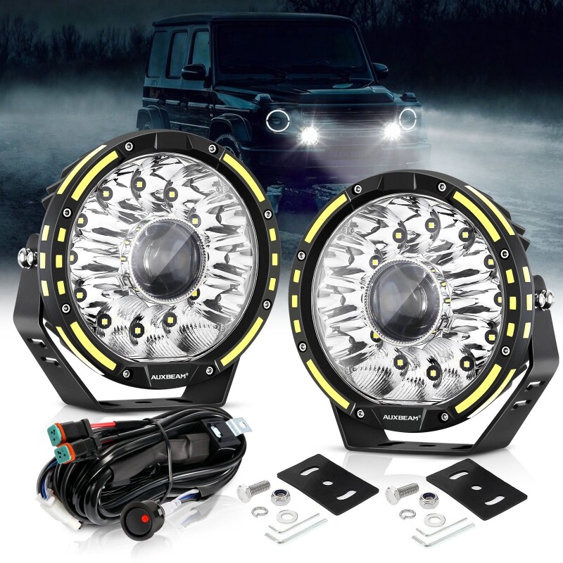 2X 7 Inch Round LED Work Light Bar Pods Driving Fog Headlight Truck Off Road SUV