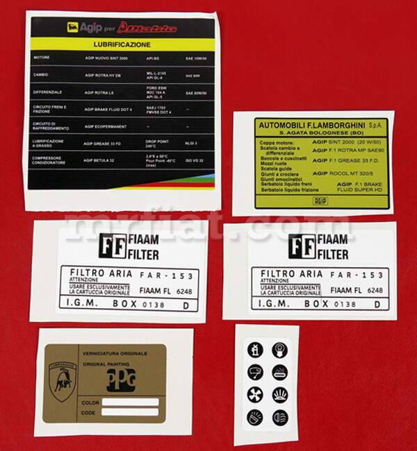 Lamborghini 350 GT Engine Compartment Stickers Set New