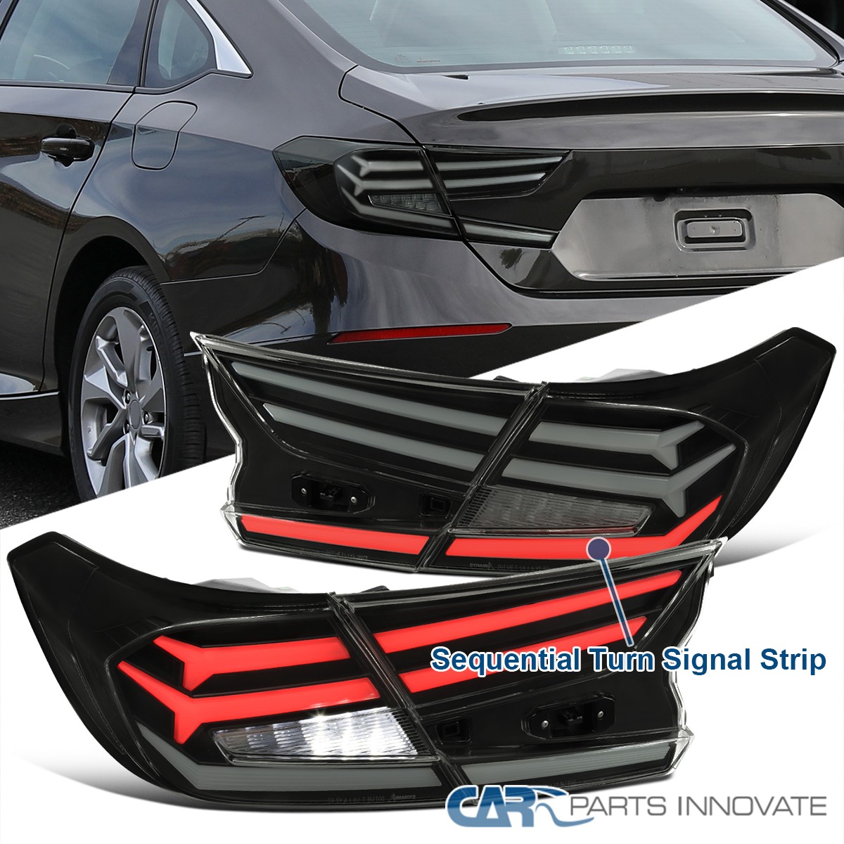 Black/Smoke Fits 2018-2022 Honda Accord Sedan Tail Lights LED Sequential Signal